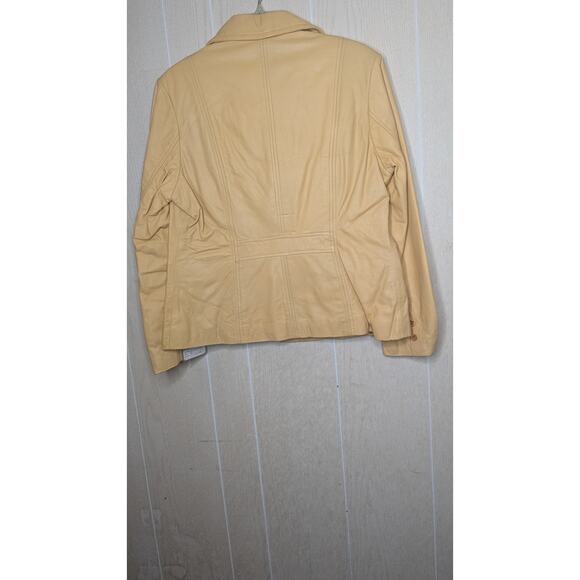 Together! butter yellow leather jacket Blazer 4 button career Womens size 12 - Picture 2 of 12